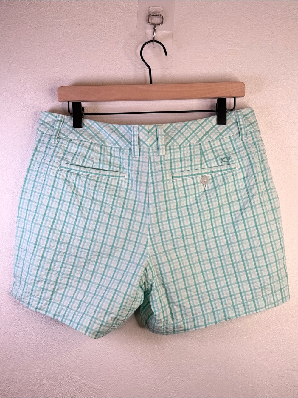 Southern Tide Caroline Cotton Seersucker Short in Bermuda Teal Gingham Size 10 - Picture 12 of 16